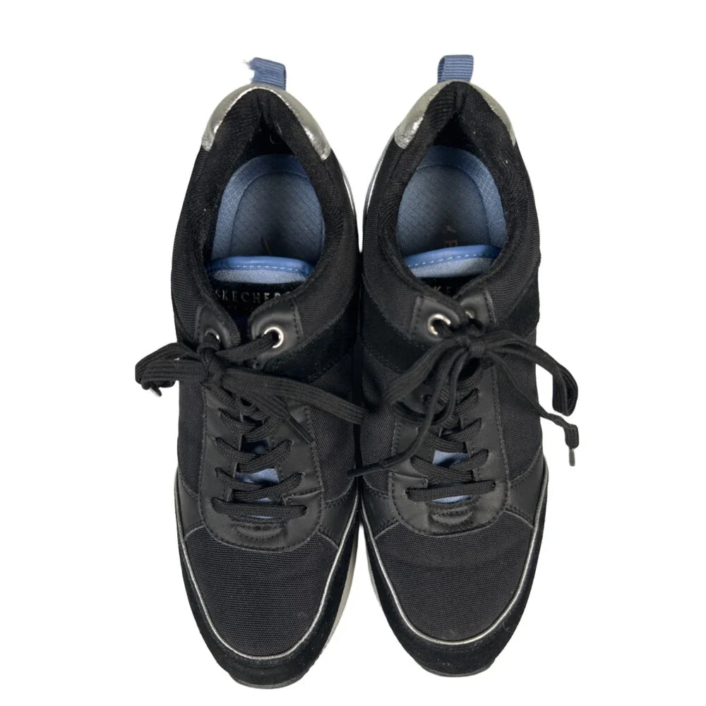 Skechers Women's Black/Blue Street Million High N' Fly Wedge Sneakers - 8